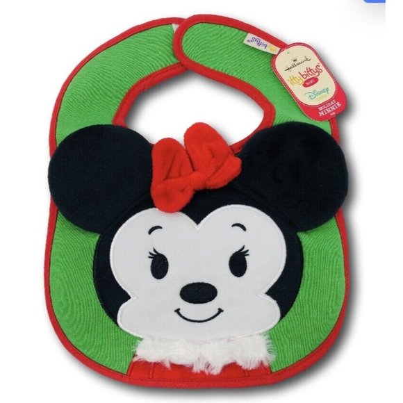 Hallmark Itty Bittys Baby Holiday Minnie Mouse Bib Disney Christmas Soft Velour - Picture 1 of 1